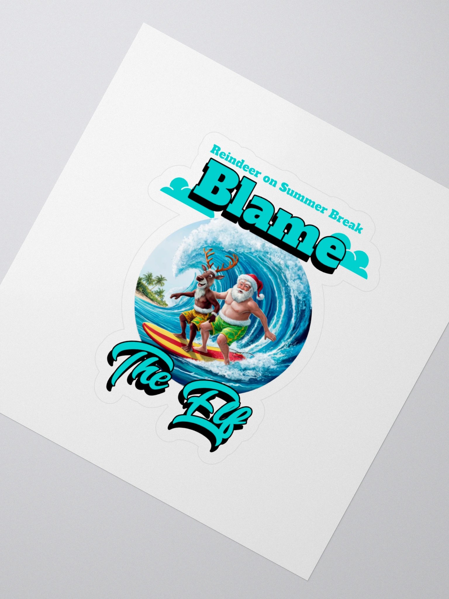 Surfing Santa and Reindeer Kiss Cut Stickers product image (2)