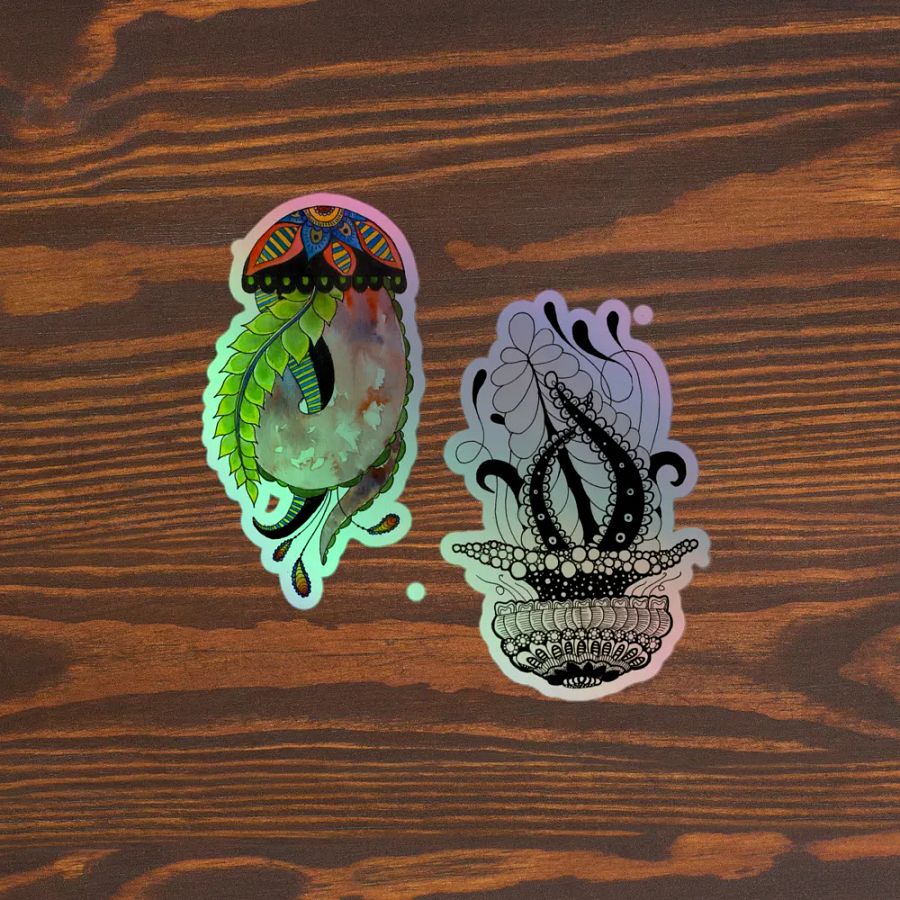 Intricate Botanical Jellyfish Holographic Sticker Set product image (3)
