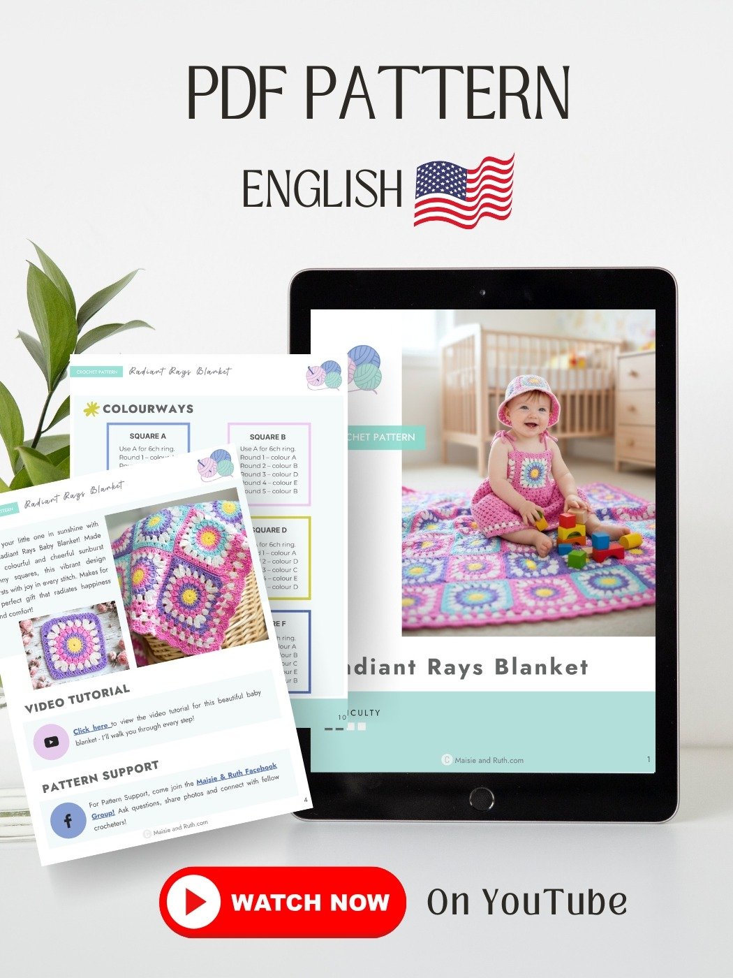 Radiant Rays Baby Blanket Crochet Pattern | Sunburst Granny Square Baby Blanket | Easy Crochet PDF Pattern | product image (2)