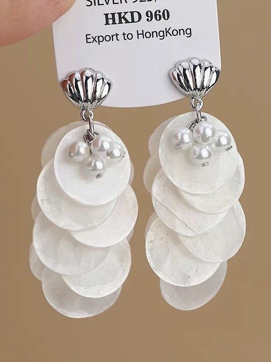Shell Disc & Pearl Cluster Statement Earrings | 18K Gold Plated product image (9)