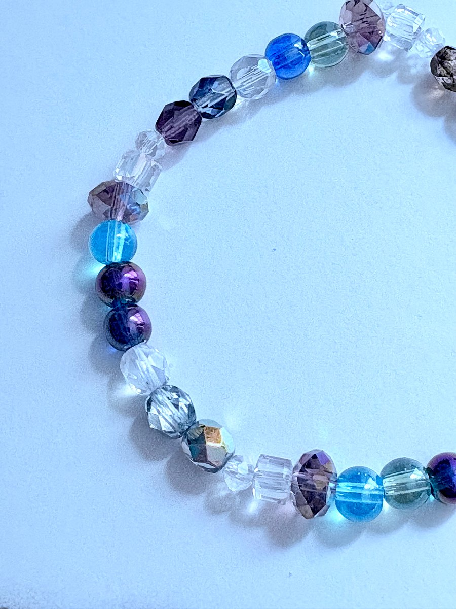 Handmade 7.5" Purple, Blue & Clear Bead Stretch Bracelet | Coastal Charm Jewelry by Monique Faella Designs™ | MFD-00166 product image (4)
