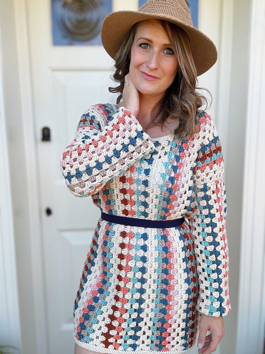 Retro Crochet Dress Pattern with Striped Granny Stitch - PDF pattern product image (7)
