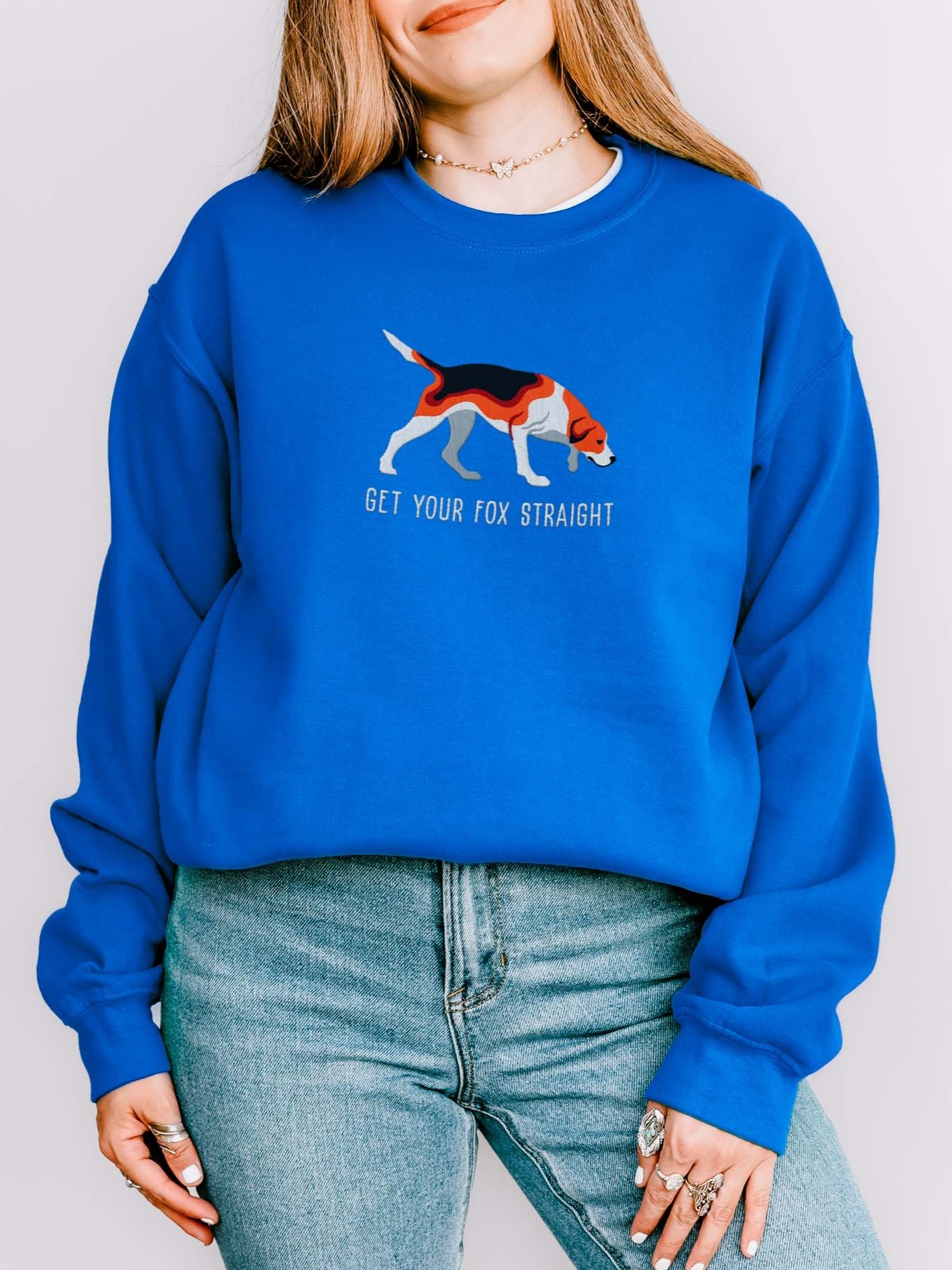 Get Your Fox Straight Sweatshirt (Embroidered) of an American Foxhound(Tricolor) product image (2)