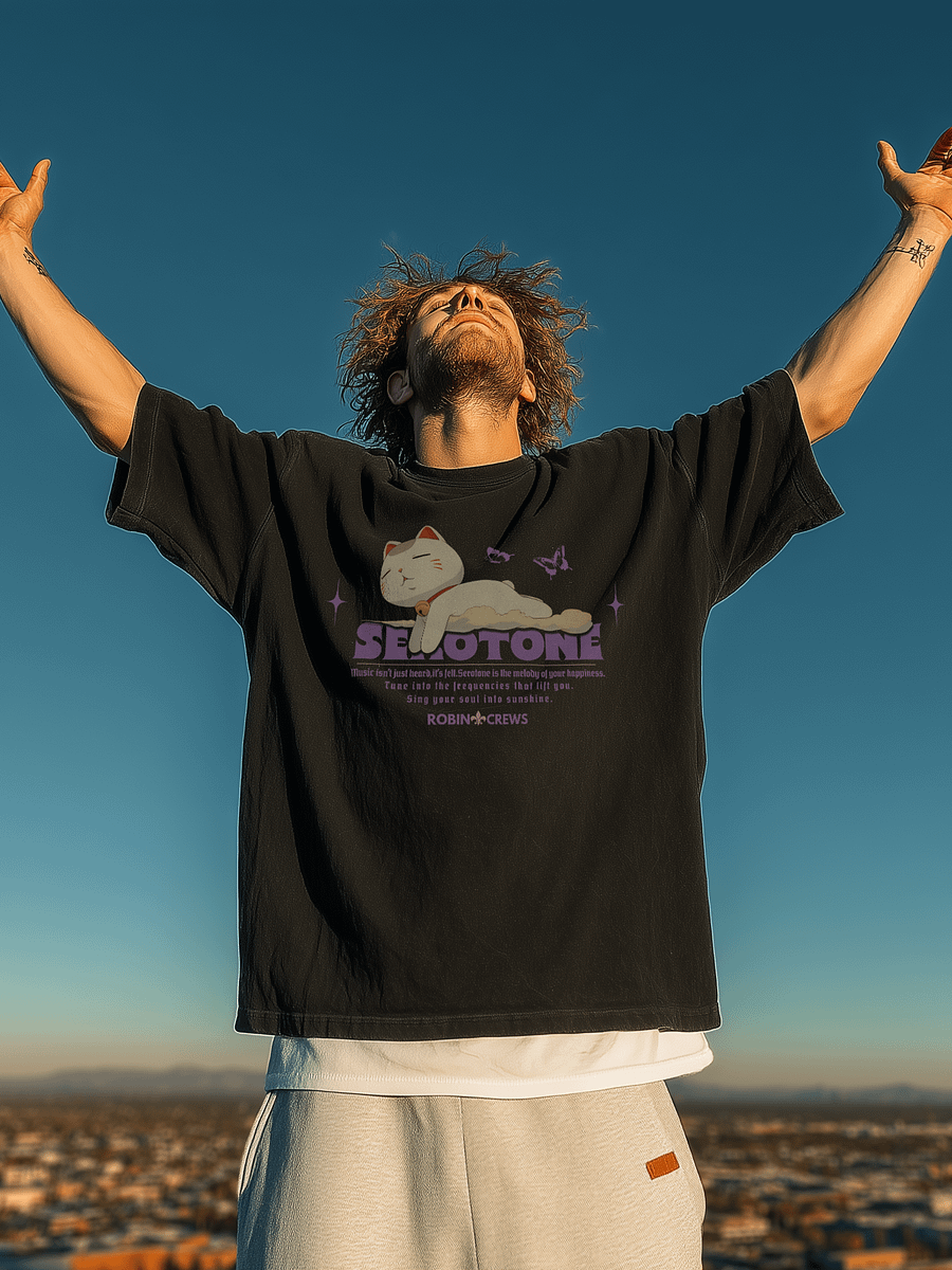 Trendy Purple Graphic T Shirt Serotonin Mood Cat Tee product image (1)