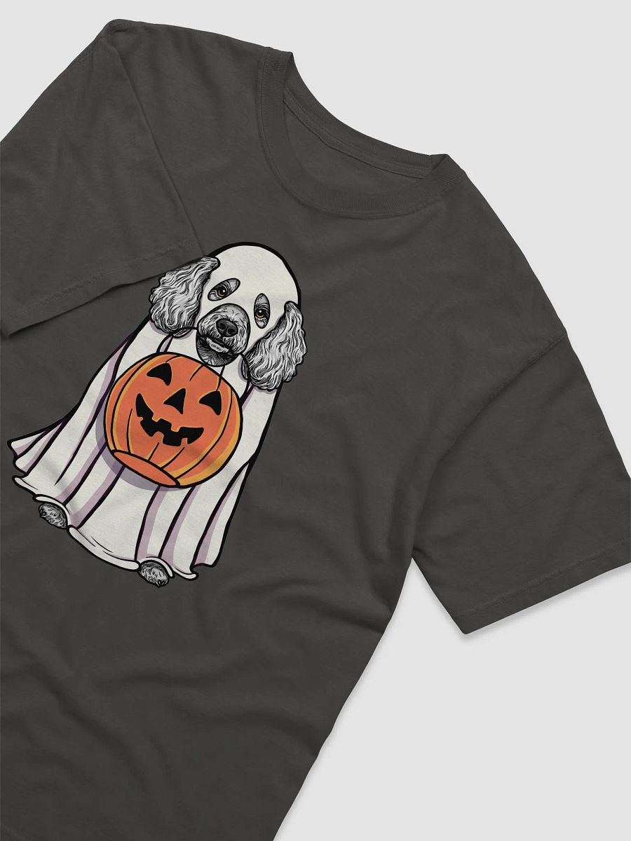 Funny Halloween Mini Poodle(Gray) T-Shirt | Funny Poodle Wearing a Ghost Costume and Holding a Pumpkin Basket product image (19)
