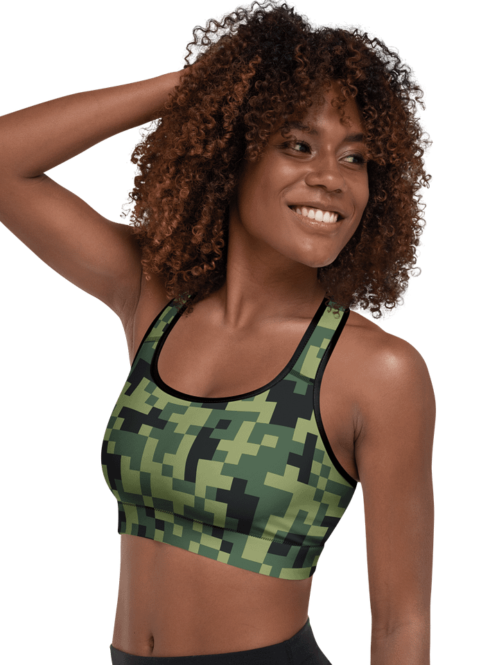 Military Green Camouflage Pixels Camo Pattern Padded Sports Bra product image (2)