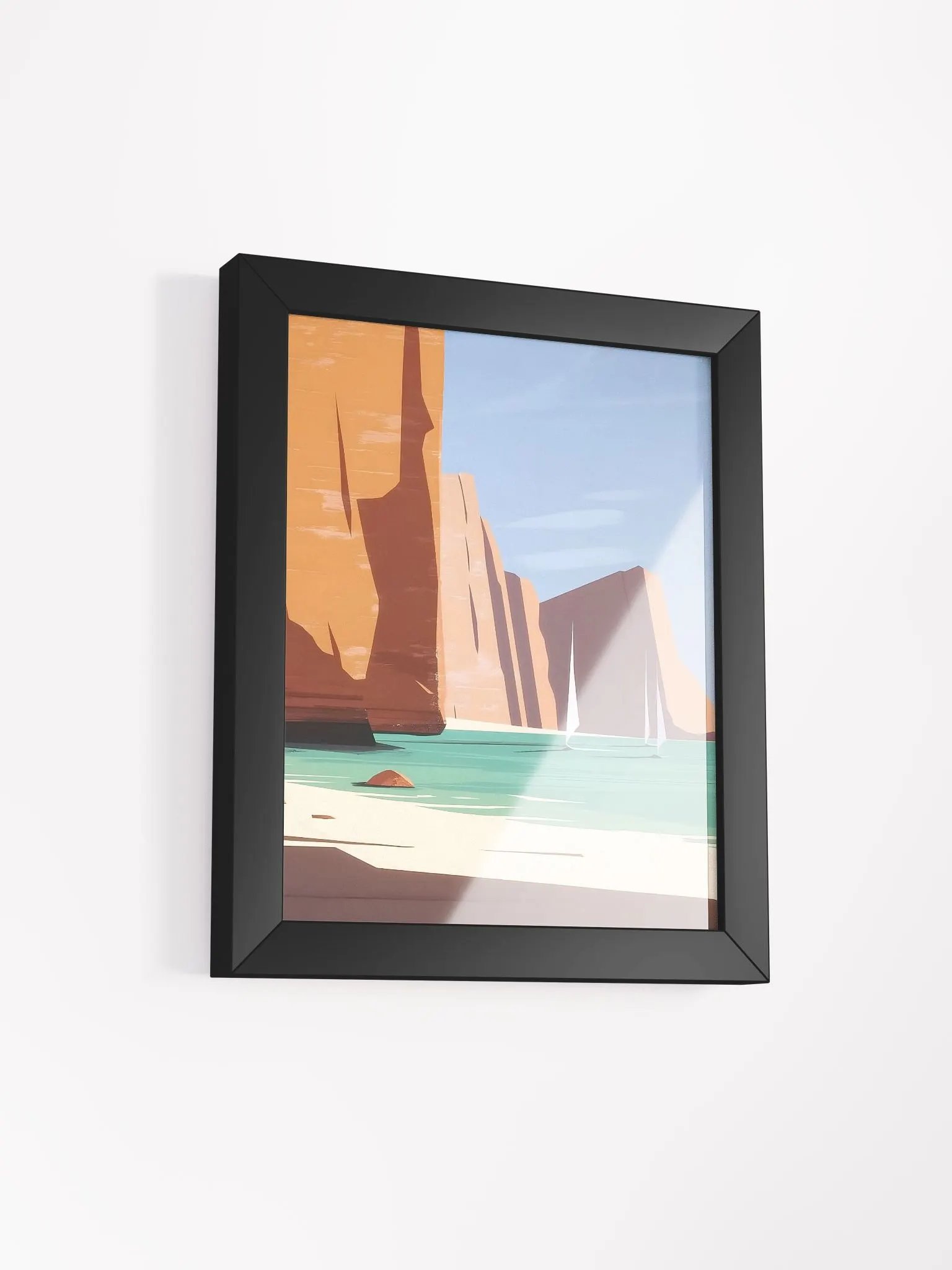 Framed Poster of Sailboats by the Cliffs product image (2)