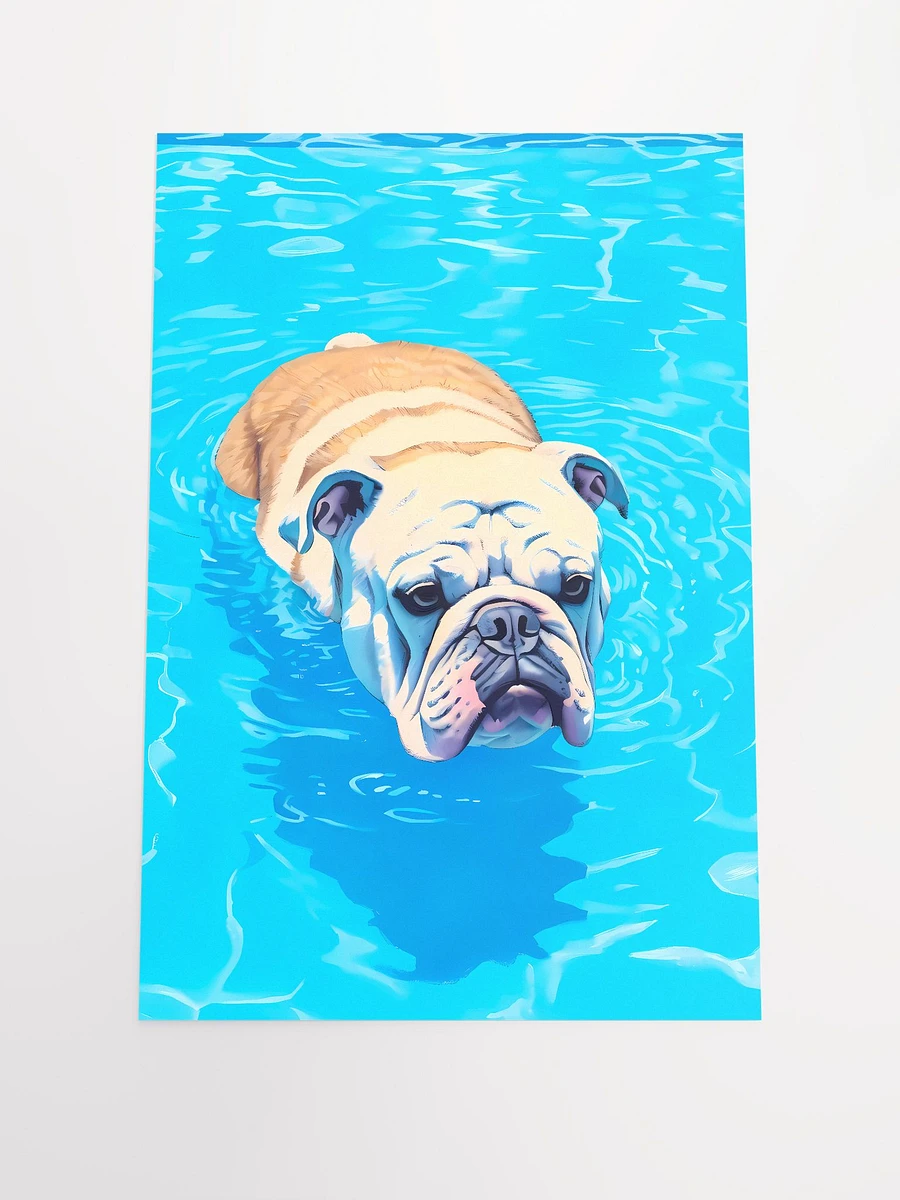 Red White Bulldog Swimming in Blue Water Minimalist Style Matte Poster product image (3)