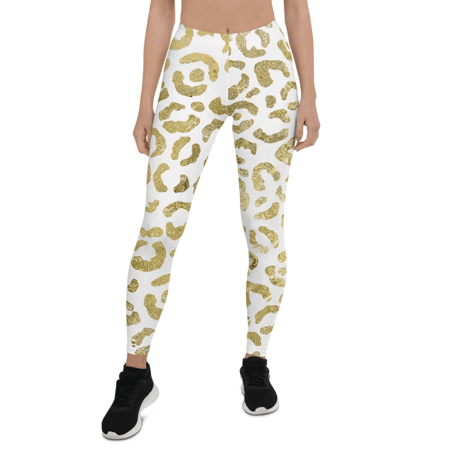 White and Gold Leopard Overlay Print Leggings – Elegant, Bold & Ultra-Stylish product image (1)