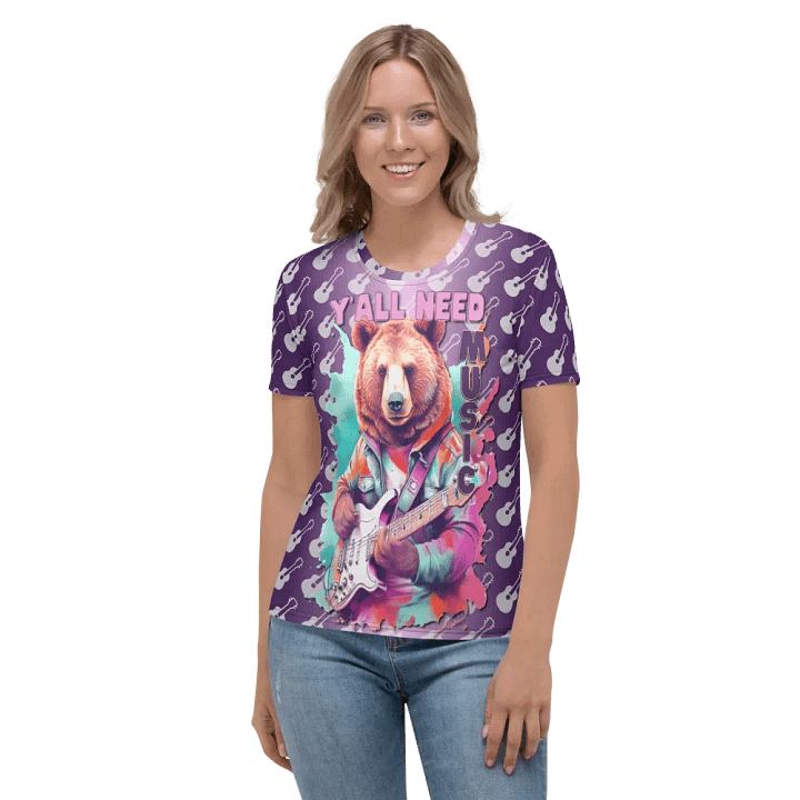 Y'all Need Music Bear All Over Print T-shirt product image (2)