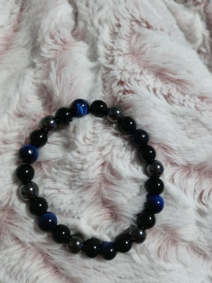 Boss momma blue marble,black onyx&silver healing stone bracelet product image (1)