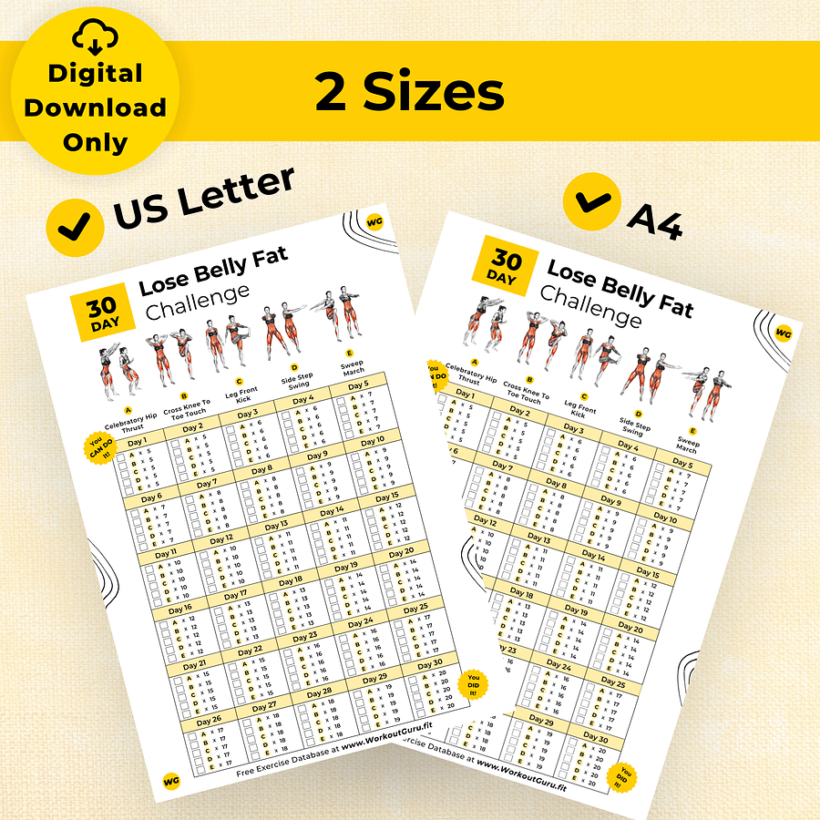 30 Day Lose Belly Fat Challenge - Printable Workout Tracker product image (6)