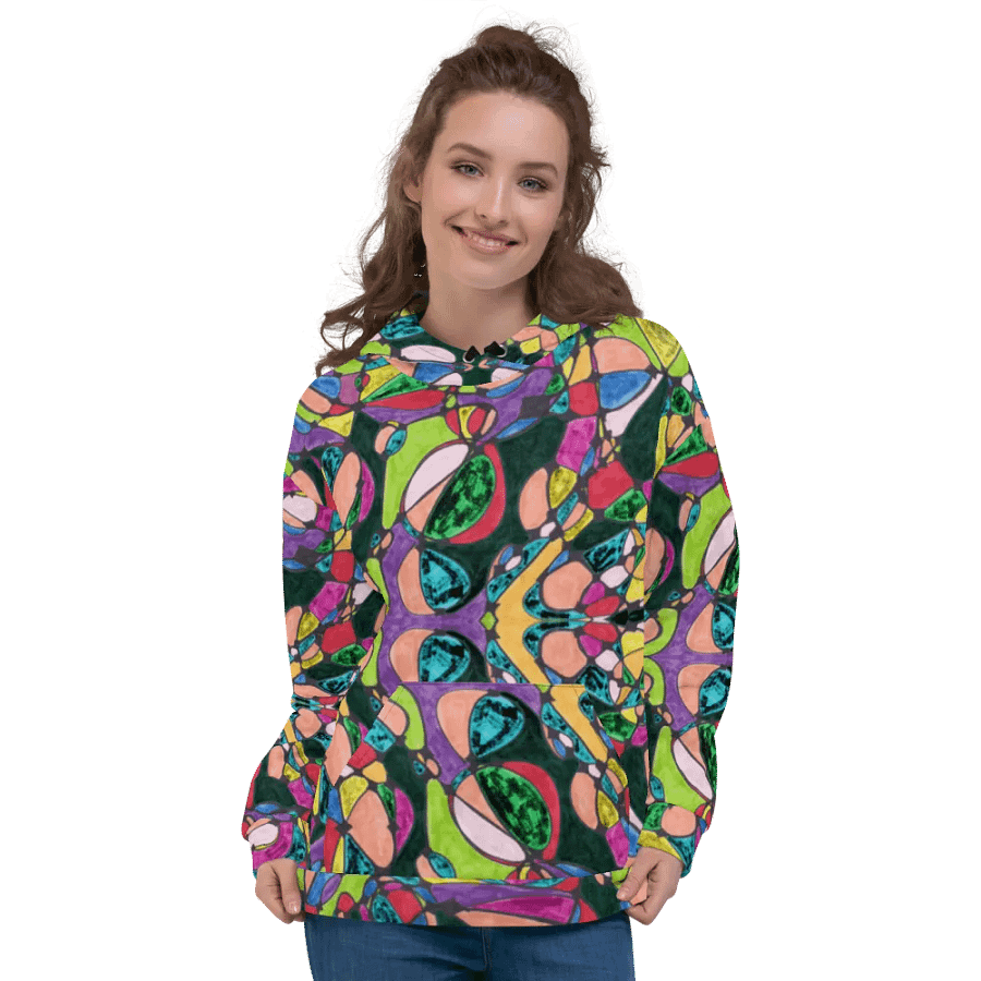 Abstract Colourful Patterned Neurographic Unisex Pull Over Hoodie product image (4)