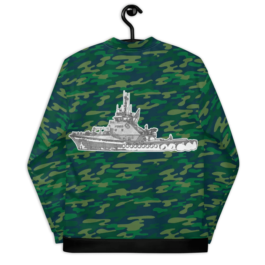 Foss Tugboat Sketch Teal Camouflage Bomber Jacket product image (8)