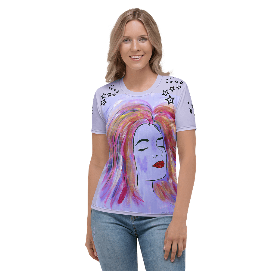 Dreaming girl - (art by Dina R.) - acrylic painting picture - Women's Crew Neck T-Shirt product image (1)