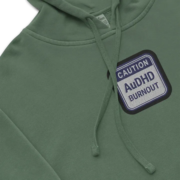CAUTION: AuDHD BURNOUT embroidered pigment hoodie (navy bubble design) product image (1)