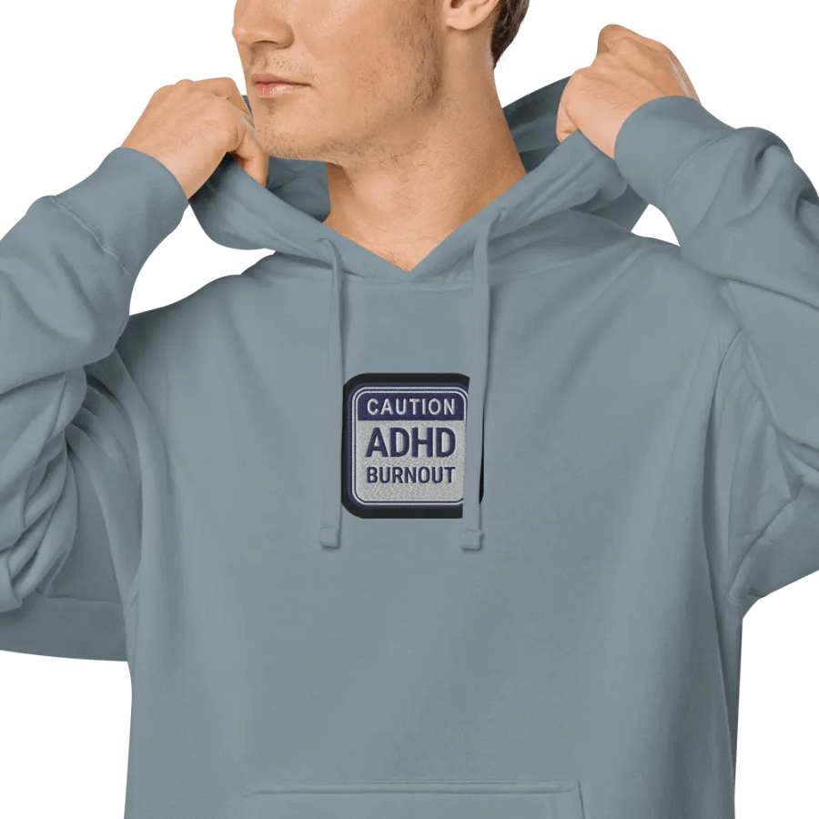 CAUTION: ADHD BURNOUT embroidered pigment hoodie (navy bubble design) product image (5)