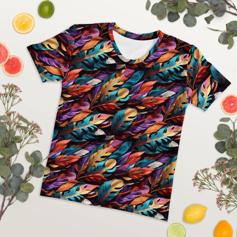 Colorful Feather Pattern All Over Print T-shirt product image (7)
