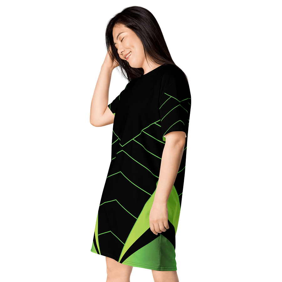 Exclusive Women's Oversized T-Shirt Dress - Black with Green Geometric Pattern product image (3)