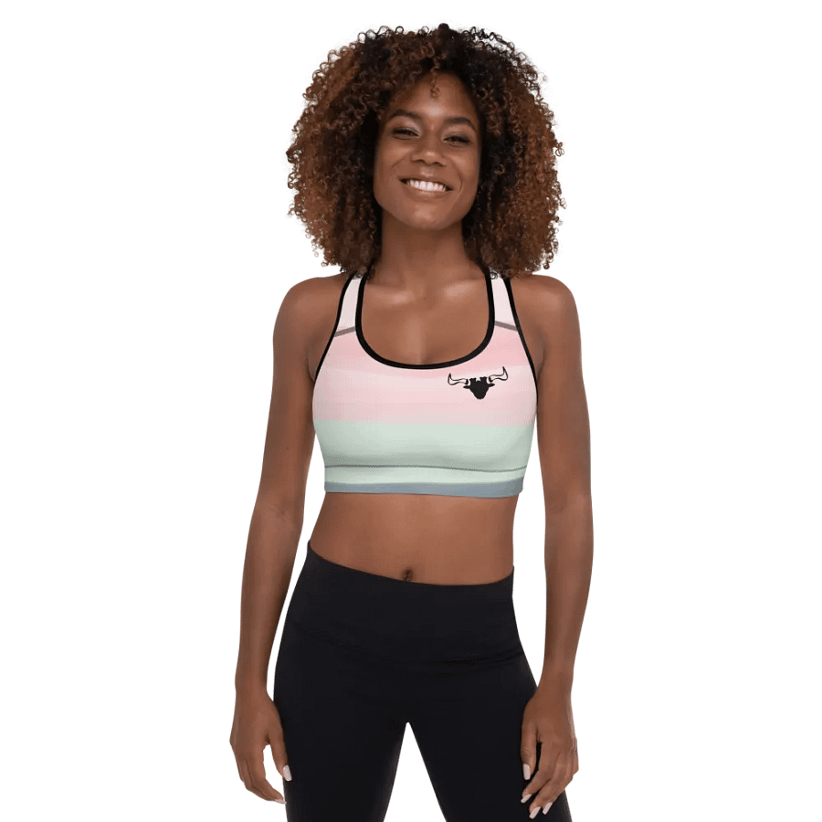 Bull's horns design with Background fill of water colour pink and light blue-All-Over Print Padded Sports Bra. product image (1)