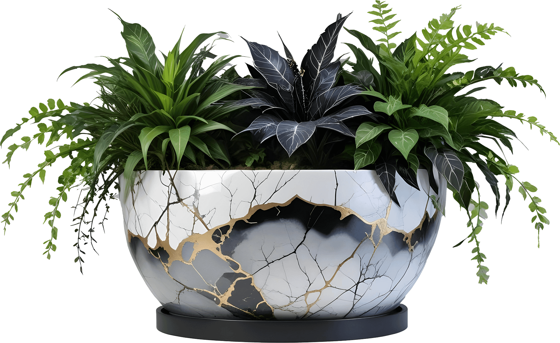 Kintsugi Harmony – White and Grey Ceramic Planter PNG product image (1)