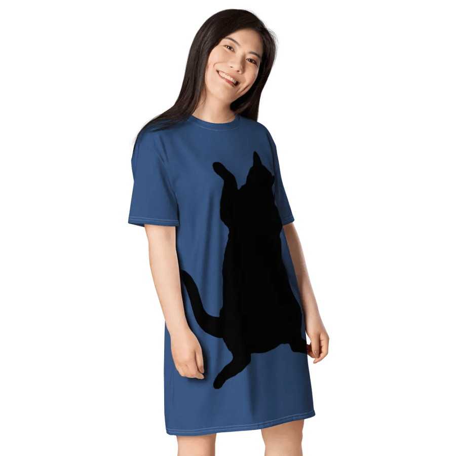 Dancing Demeowcracy Feline Blue T-Shirt Dress product image (6)