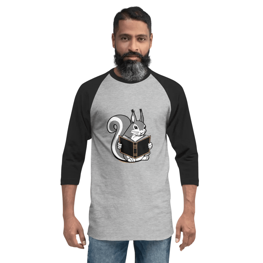 Bookworm Squirrel ¾ Sleeve Raglan Tee product image (2)