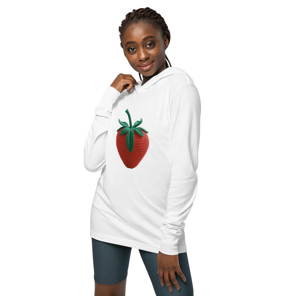 CozyAvocado White Unisex Hooded Long Sleeve Tee Strawberry #01 product image (6)