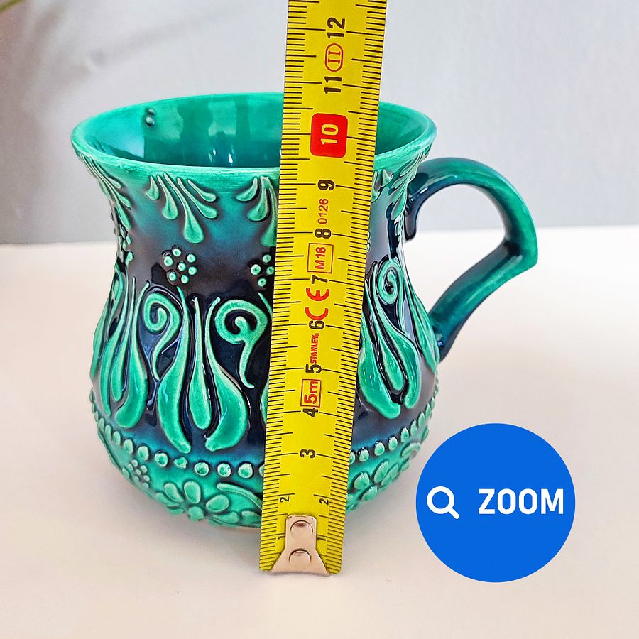 Ceramic milk/ayran cup, turquoise/green/emerald mug — handmade pottery, handmade ceramic product image (9)