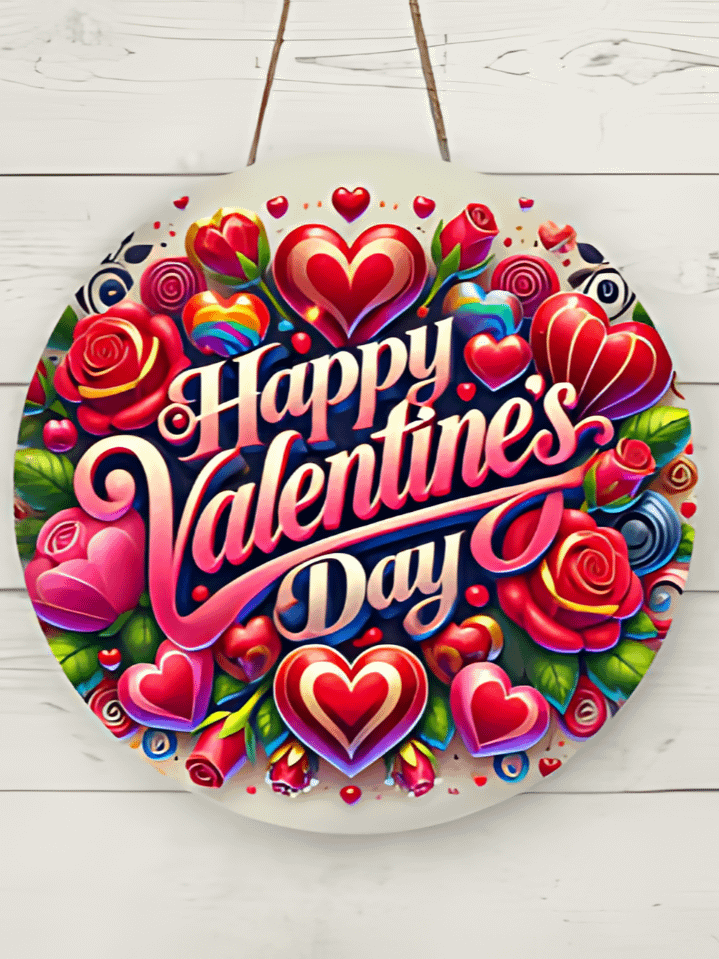 Happy Valentine’s Day Round Door Hanger Sublimation Design – high-quality 300 DPI PNG digital download product image (1)