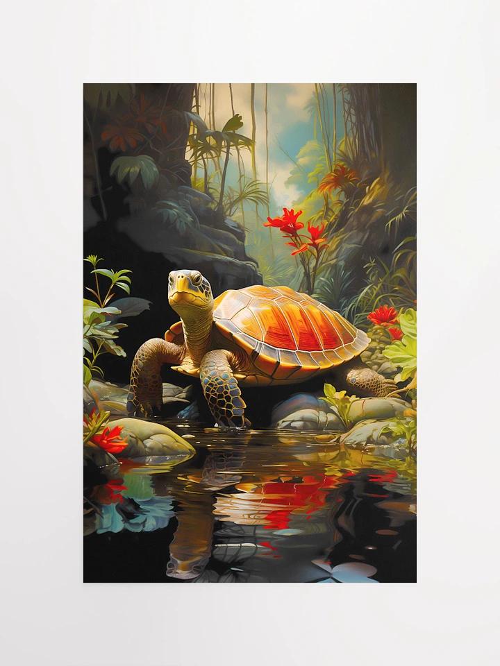 Turtle Basking in the Sun in Tranquil Waters in Jungle Matte Poster product image (2)