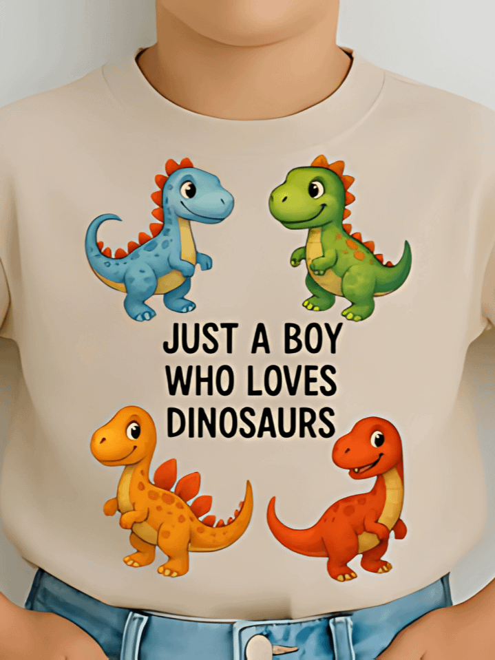 Just a Boy Who Loves Dinosaurs Sublimation PNG – Colorful Cartoon Dinosaur T-Shirt Design – Fun & Playful Kids Art for Little Boys – 300 DPI Instant Digital Download product image (1)