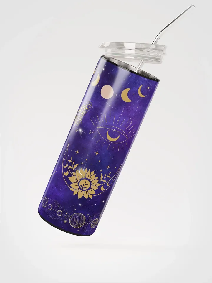 Cosmic Elegance: Purple Celestial Stainless Steel Tumbler with Reusable Straw product image (2)