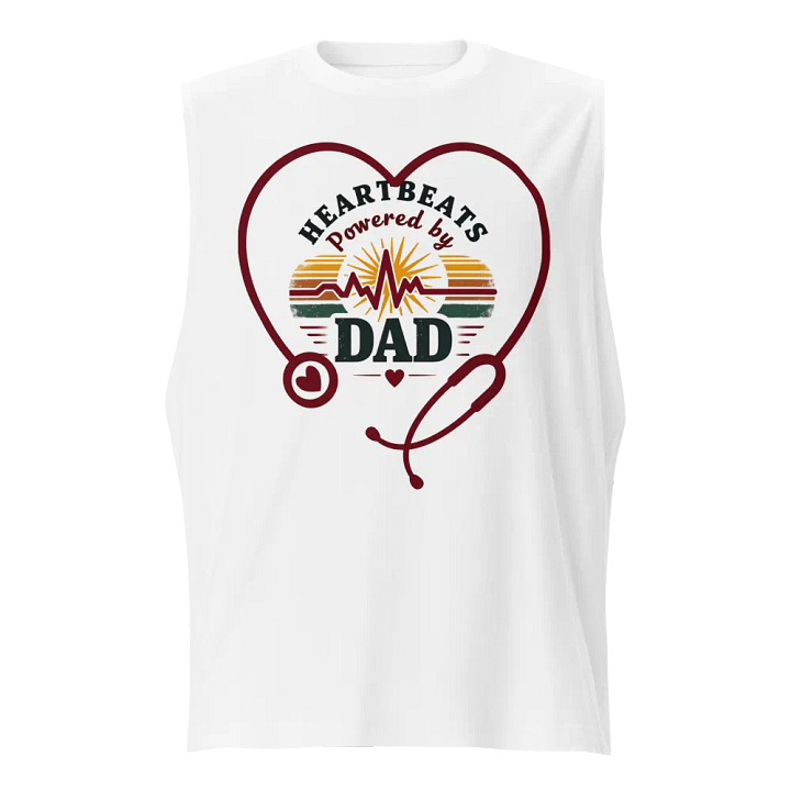 stethoscope heart, ekg Heartbeats Powered by Dad Muscle Tank product image (1)