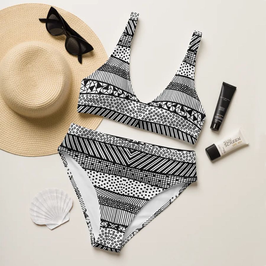 Modern pattern in black and white High Waisted Bikini product image (11)