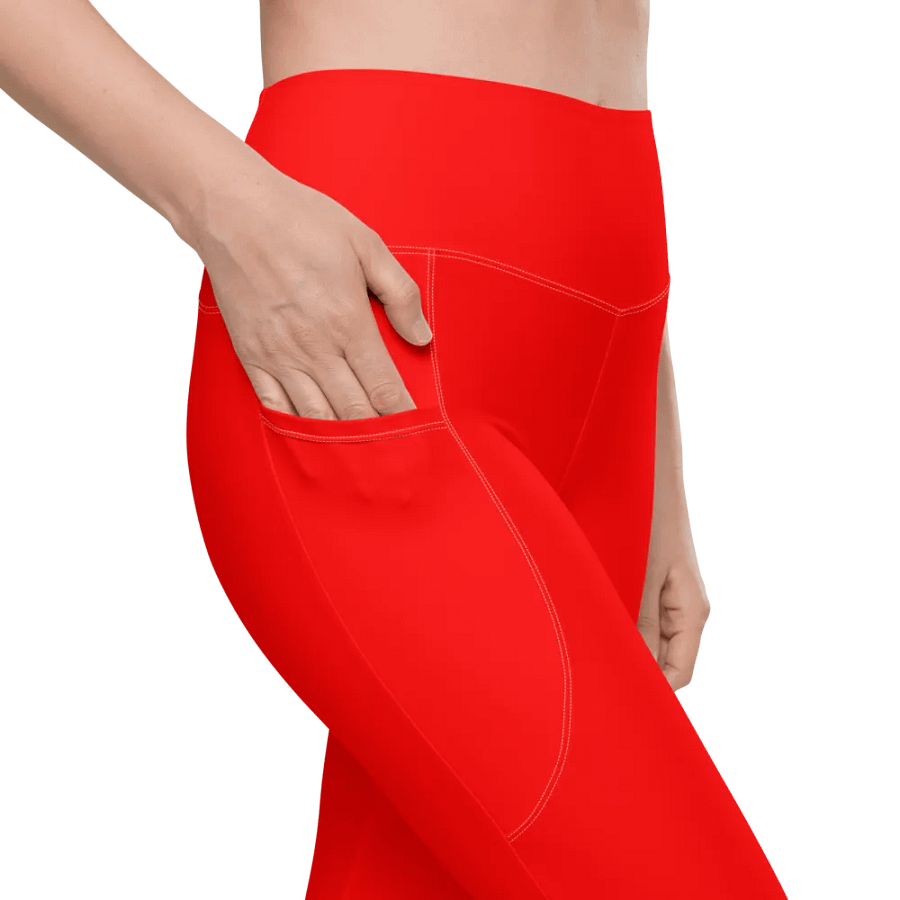 Plain Color Red Leggings with Pockets product image (6)