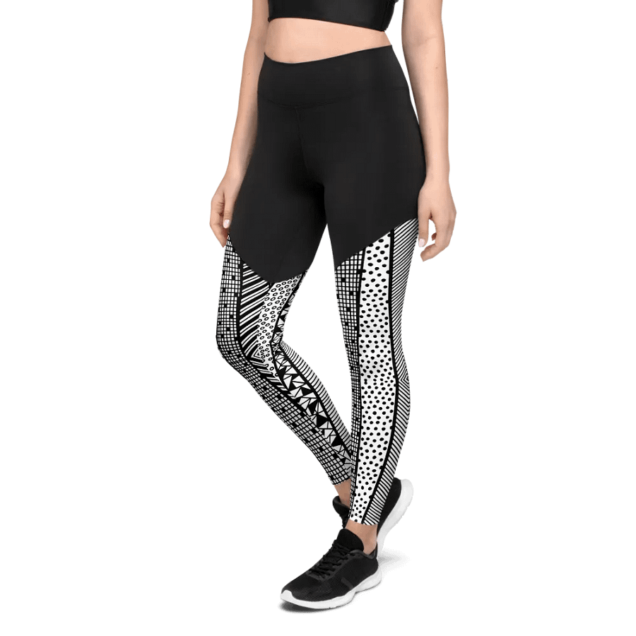 Modern pattern in black and white Sports Leggings product image (9)