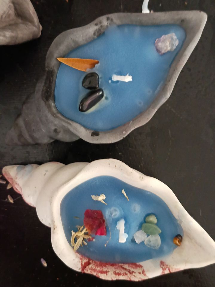 Kerzen Muscheln/Schnecke blau selbstgemacht UNIKAT product image (2)