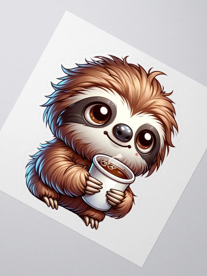 Coffee Themed Vinyl Sticker - Baby Sloth With Cup product image (1)