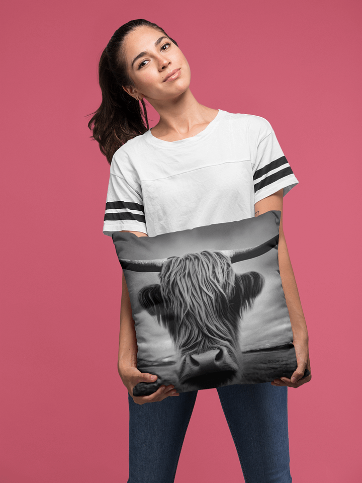 Black & White Highland Cow Photo Pillow product image (1)