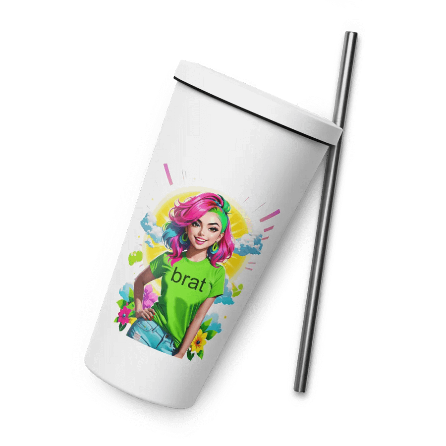 Brat 20 oz Tumbler Cup - White - Insulated Tumbler with a Straw v5 product image (8)
