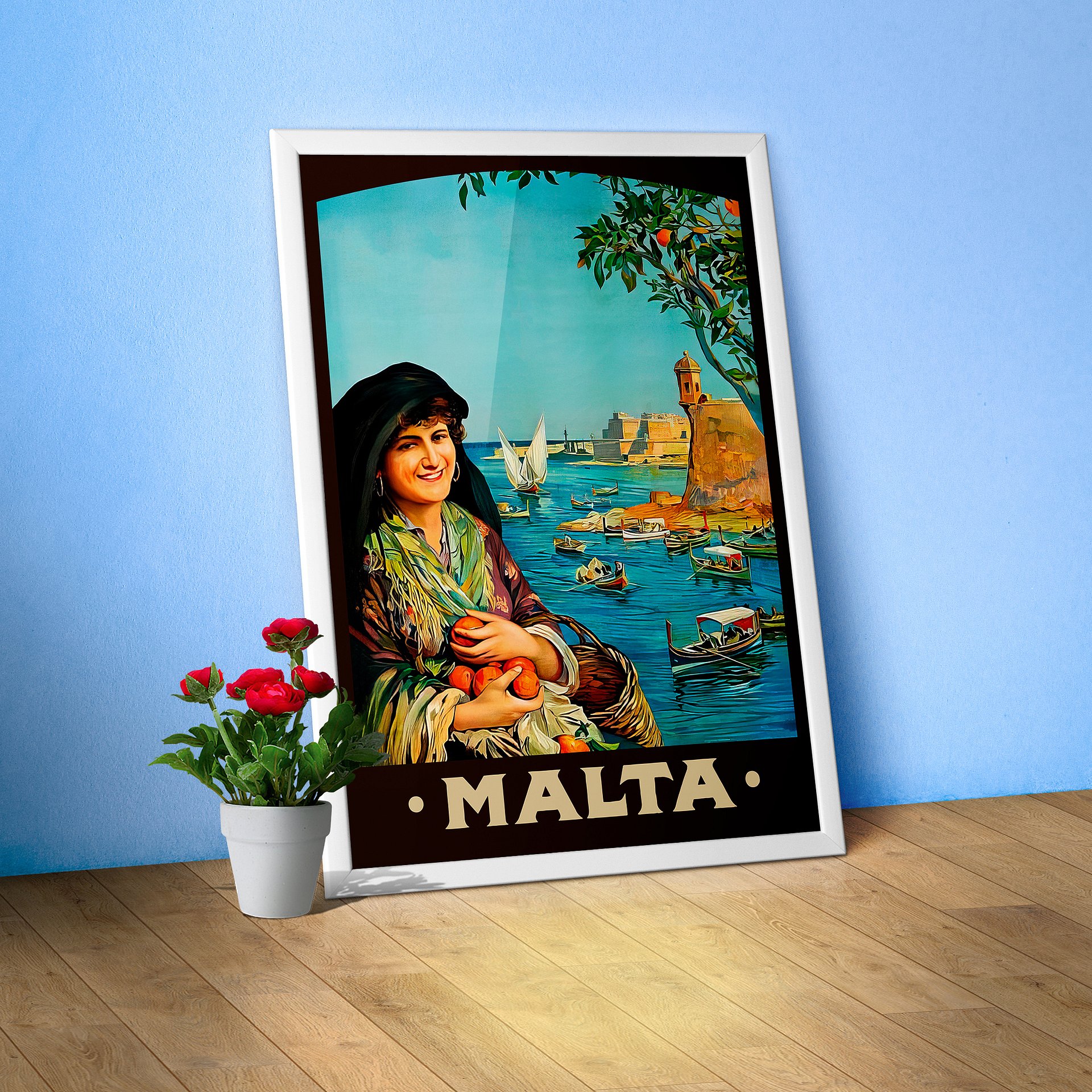Malta, Valletta 1910s — retro travel poster, vintage travel art print, retro travel wall art, triptych wall art product image (1)