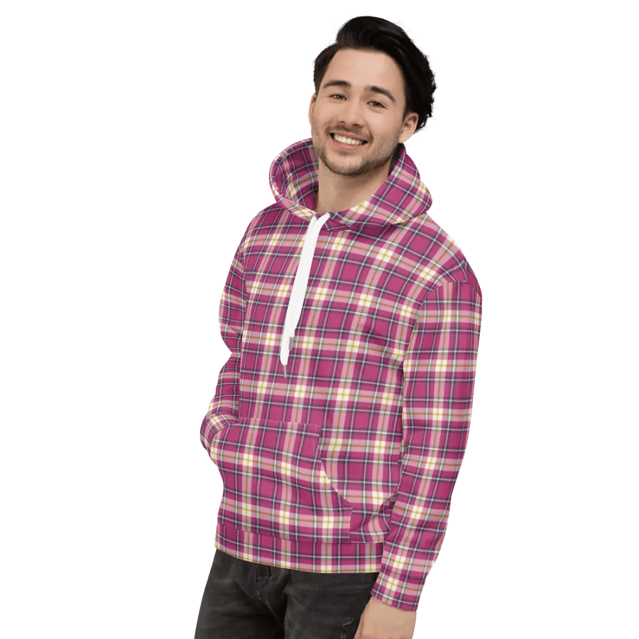Hot Pink and Navy Blue Plaid Hoodie product image (4)