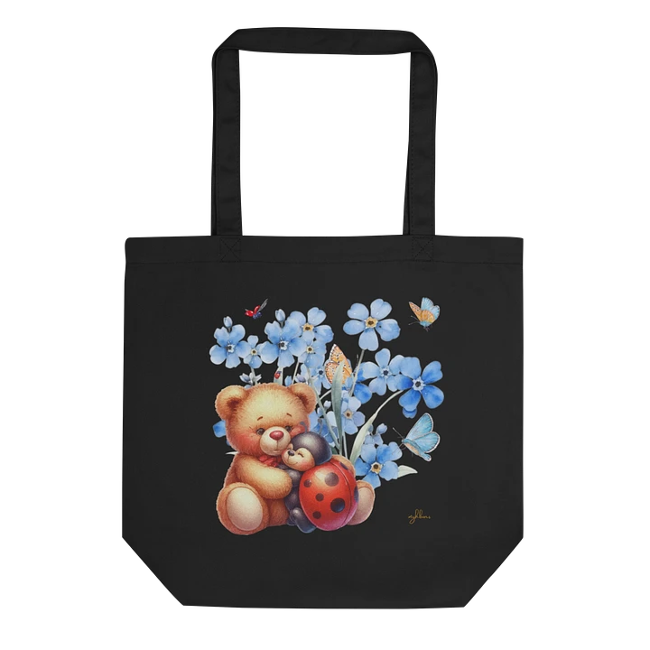 Forget-Me-Not Whispers Teddy Bear Tote Bag – Organic Cotton Twill, Floral Design with Teddy Bear & Ladybug, Eco-Friendly Bag product image (1)