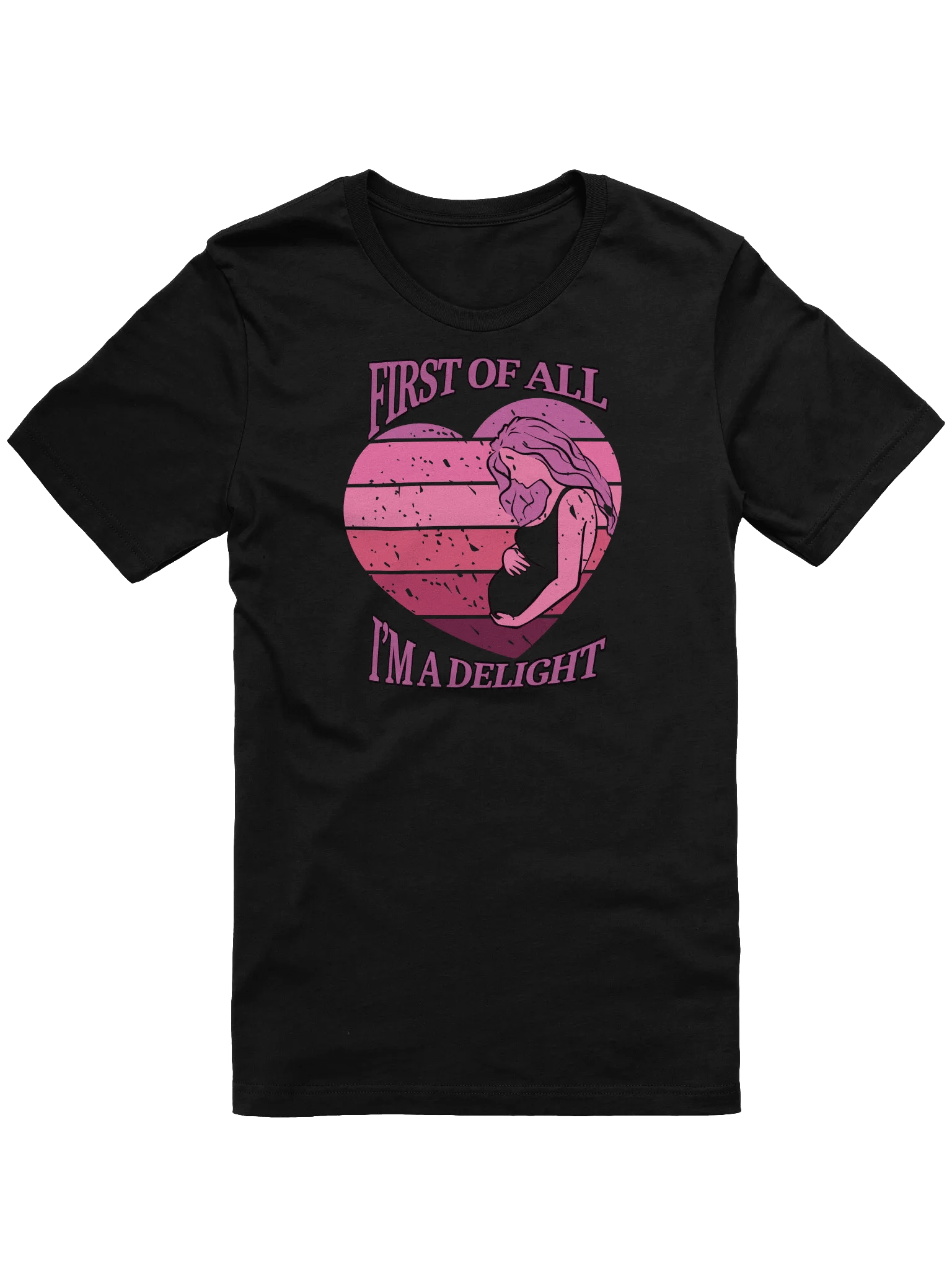 'First Of All I'm A Delight' Pregnancy Announcement T-Shirt | Pink Sunset Heart Graphic | Cute Expecting Mom Tee product image (2)
