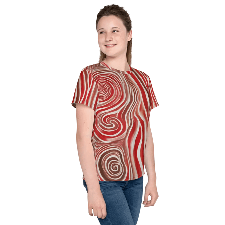 Funky Red Liquid Explosion Tie-Dye Youth Crew Neck Tee product image (8)