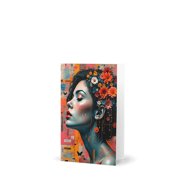 Modern Surreal Portrait Print with Floral Crown and Butterflies product image (1)