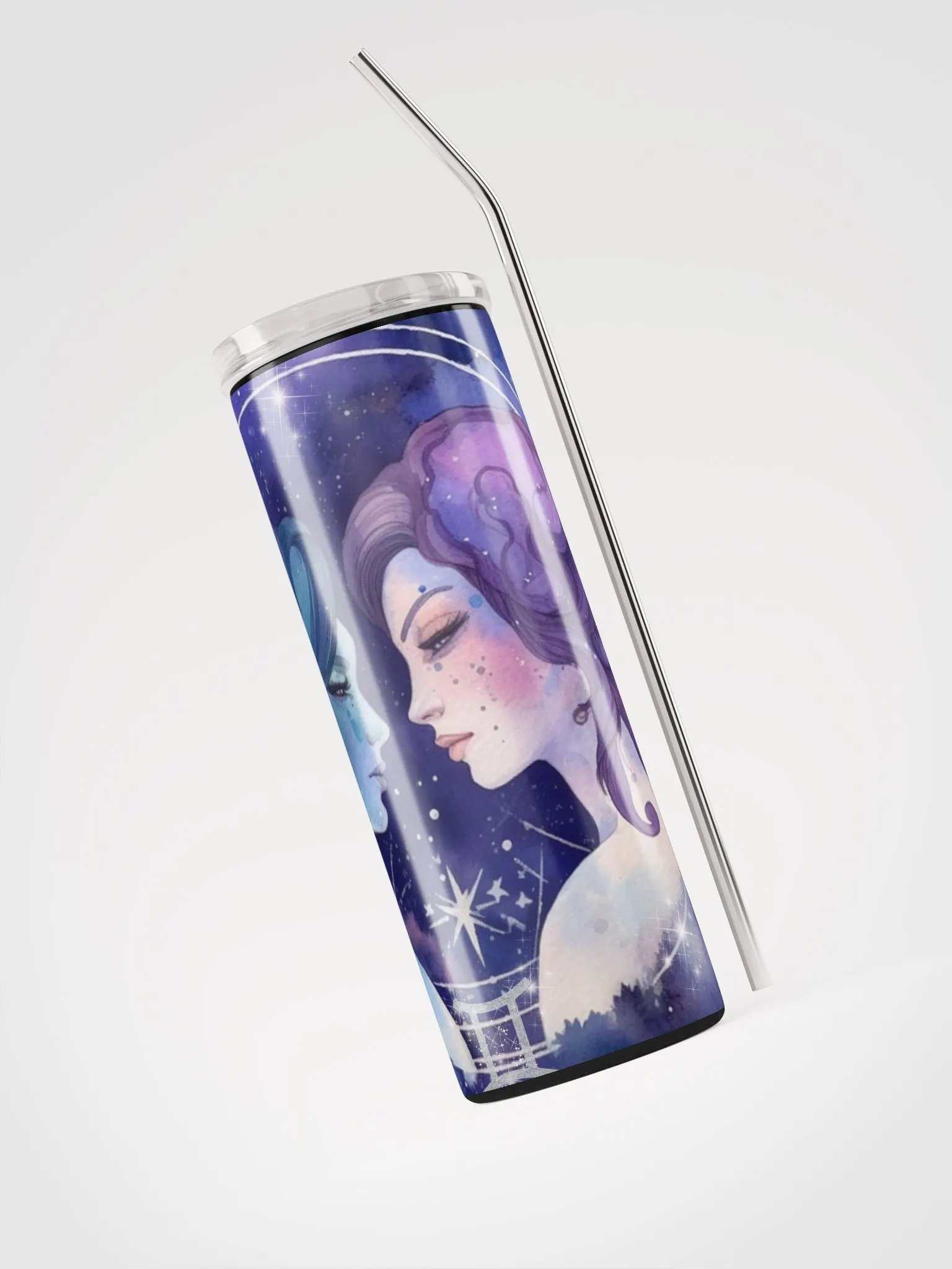 Illustrated Purple Gemini Zodiac Stainless Steel Tumbler - Keep Your Spirits High product image (3)