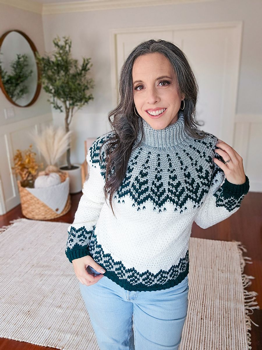 Pine Fair Isle Crochet Sweater Pattern product image (5)