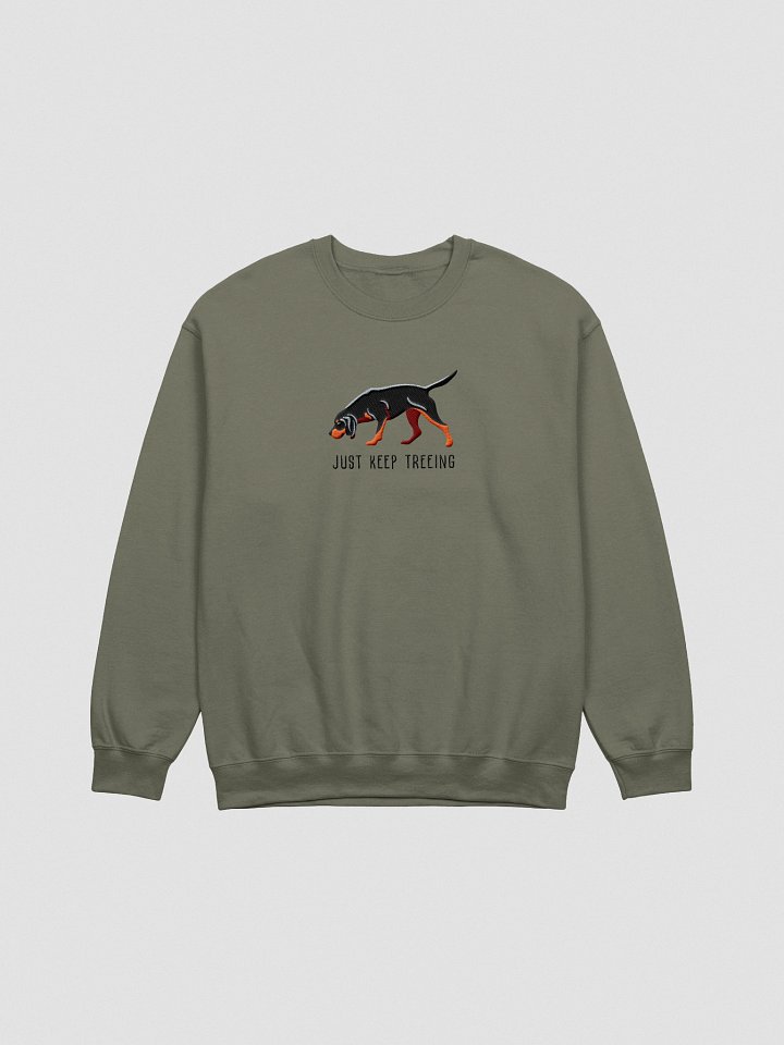 Just Keep Treeing Sweatshirt (Embroidered) of a Black & Tan Coonhound product image (4)